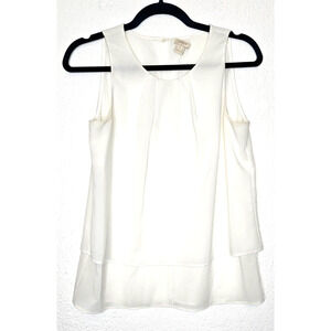 J.Crew Womens Sleeveless Blouse 2 White Layered Pleated Chiffon Top Flowy Preppy